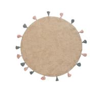 Beliani Tapis en Coton 120 cm avec Pompons Lavable en Machine Rond Décoration Enfants Beige Kodinhi