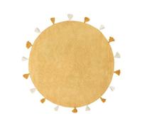 Beliani Tapis en Coton 120 cm avec Pompons Lavable en Machine Rond Décoration Enfants Jaune Kodinhi