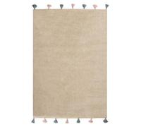 Beliani Tapis en Coton 140 x 200 cm avec Pompons Lavable en Machine Rectangulaire Décoration Enfants Beige Kodinhi
