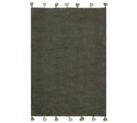 Beliani Tapis en Coton 140 x 200 cm avec Pompons Lavable en Machine Rectangulaire Décoration Enfants Vert Foncé Kodinhi