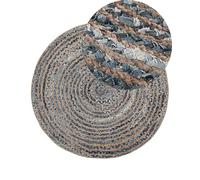 Beliani Tapis Rond Tressé Rustique ø 120 cm en Jute et Coton Bleu/Beige Maslak