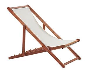 Beliani Transat Chilienne en Bois d'Acacia et Tissu Polyester Bois Marron Foncé et Beige Anzio