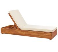 Beliani Transat de Jardin Inclinable en Bois d'Acacia Clair avec Coussins Blanc Cassé Fanano