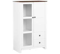 Beliani Vitrine Haute Cottage Rustique en MDF 80 cm Portes Vitrées et Tiroirs Blanche Pimba