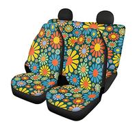 Belidome Abstrait Hippie Fleur De Voiture Housses De Siège Ensemble Complet Avant Arrière Coloré Marguerite Coussin De Siège Universel