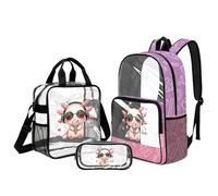 Belidome Ensemble cartable pour filles pour l'école primaire : sac à dos transparent 3 pièces et boîte à déjeuner 4 pièces, Formulaire Axolotl, L, Décontracté