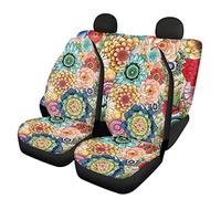 Belidome Housses de siège de voiture avec fleur mandala bohème, pour l'avant et l'arrière, tissu extensible doux, accessoire de voiture, ajustement universel