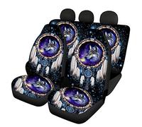 Belidome Lot de 4 housses de siège auto universelles pour voiture Motif loup galaxie et rêveur Décoration intérieure de véhicule Accessoires auto extensibles et lavables