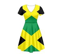 Belidome Robe midi confortable à col en V pour femme, Drapeau jamaïque., L