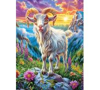 Bélier dans la Prairie Fleurie 500 Pièces Puzzle Famille en Carton Rigide Animal Plante Difficulté Moyenne Activité Familiale Anti-Stress Loisir Créatif Idée Cadeau Anniversaire Premium 500 PCS