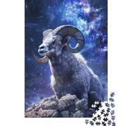 Bélier Sauvage Puzzle 1000 Pièces Puzzle pour Adultes Papier Ciel Étoilé Nuit Concentration Détente Maison Famille 38x26cm/1000pcs
