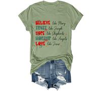 Believe Trust Hope Worship Love Chemise rétro chrétienne religieuse foi inspirante croire Noël chemise unisexe, Vert, 3XL
