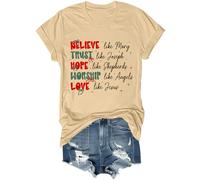 Believe Trust Hope Worship Love Chemise rétro chrétienne religieuse foi inspirante croire Noël chemise unisexe, kaki, L