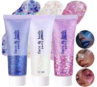 Beliky Girl Gel scintillante per il corpo 50ML Gel scintillante per il viso Gel scintillante per il corpo Ombretto liquido Gel scintillante liquido olografico con lustrini da sirena(Bleu/Blanc/Rose)