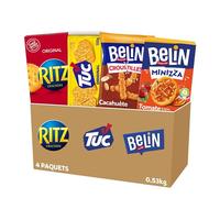 BELIN RITZ TUC - La Boîte Apéritif 4 Paquets de Crackers - Ritz (x1), Tuc Original (x1), Belin Croustilles Peanuts (x1), Minizza Tomate (x1) - Lot de 0,53kg