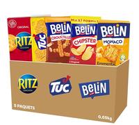 BELIN RITZ TUC - La Boîte Apéritif 5 Paquets de Crackers-Ritz, Tuc Original, Belin Croustilles Peanuts, Chipster, Monaco Emmental- Lot de 0,69kg