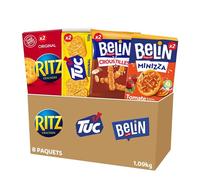 BELIN RITZ TUC - La Boîte Apéritif 8 Paquets de Crackers - Ritz (x2), Tuc Original (x2), Belin Croustilles Peanuts (x2), Minizza Tomate (x2) - Lot de 1,06kg