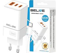 Beline 65W GaN 2xUSB-C PD 3.0 + 1xUSB-A QC 3.0 + câble USB-C - blanc