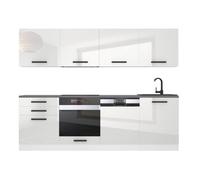 Belini Cuisine Equipee Complete ALICE Meuble de Cuisine Complets - 240 cm. Sans Plan de Travail, blanc très brillant