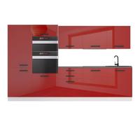 Belini Cuisine Equipee Complete GRACE Muebles de Cuisine Complets - 300 cm. Sans Plan de Travail, rouge très brillant