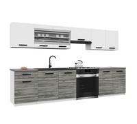 BELINI Cuisine Équipée Complète ITALIA 4 260 cm - Meubles Hauts et Bas avec Plan de Travail - Blanc Mat/Gris Glamour