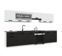 BELINI Cuisine Équipée Complète ITALIA 4 260 cm - Meubles Hauts et Bas avec Plan de Travail - Blanc Mat/Ébène