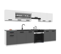 BELINI Cuisine Équipée Complète ITALIA 4 260 cm - Meubles Hauts et Bas avec Plan de Travail - Blanc Mat/Gris