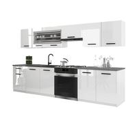 BELINI Cuisine Équipée Complète ITALIA 4 260 cm - Meubles Hauts et Bas avec Plan de Travail - Blanc Très Brillant