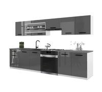 BELINI Cuisine Équipée Complète ITALIA 4 260 cm - Meubles Hauts et Bas avec Plan de Travail - Gris Très Brillant