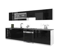 BELINI Cuisine Équipée Complète ITALIA 4 260 cm - Meubles Hauts et Bas avec Plan de Travail - Noir Très Brillant