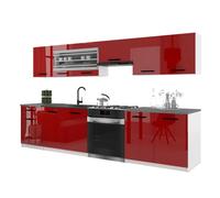 BELINI Cuisine Équipée Complète ITALIA 4 260 cm - Meubles Hauts et Bas avec Plan de Travail - Rouge