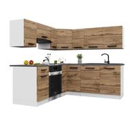 BELINI Cuisine Équipée Complète ITALIA 6 360 cm - Cuisine en L avec Meubles d'Angle - Brun Doré