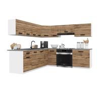 BELINI Cuisine Équipée Complète ITALIA 7 420 cm - Cuisine en L avec Meubles d'Angle - Brun Doré