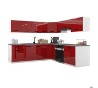 BELINI Cuisine Équipée Complète ITALIA 7 420 cm - Cuisine en L avec Meubles d'Angle - Rouge