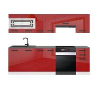 Belini Cuisine Equipee Complete LILY Muebles de Cuisine Complets - 240 cm. Sans Plan de Travail, rouge très brillant