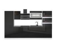 Belini Cuisine Equipee Complete MILA Muebles de Cuisine Complets - 300 cm. Avec Plan de Travail, noir très brillant