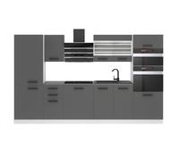 Belini Cuisine Equipee Complete MILA Muebles de Cuisine Complets - 300 cm. Sans Plan de Travail, argent mat