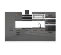 Belini Cuisine Equipee Complete MILA Muebles de Cuisine Complets - 300 cm. Sans Plan de Travail, argent très brillant