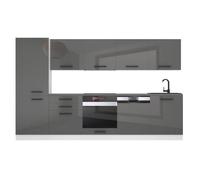 Belini Cuisine Equipee Complete ROSE Muebles de Cuisine Complets - 300 cm. Avec Plan de Travail, argent très brillant