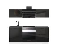 Belini Cuisine Equipee Complete SOPHIA Muebles de Cuisine Complets - 180 cm. Avec Plan de Travail, noir très brillant