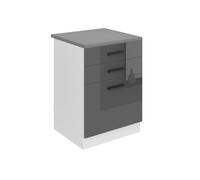 BELINI Meuble Cuisine Bas avec Plan de Travail SDSZ, Meubles de Cuisine - T: 51,6x60x85 cm, 2 Tiroirs, 1 Porte, argent très