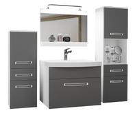 BELINI Meuble de Salle de Bain, Lavabo, Meuble Sous-vasque, Miroir et 2x CabinetH, L: 140 cm, Kit d'éclairage, Couleur: argent mat