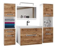 BELINI Meuble de Salle de Bain, Lavabo, Meuble Sous-vasque, Miroir et 2x CabinetH2, L: 140 cm, Kit d'éclairage, Couleur: chêne