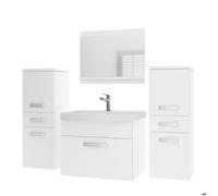 BELINI Meuble de Salle de Bain PRI M4 120 cm - Blanc Mat - Meuble avec Vasque Céramique + Miroir avec Étagère - Suspendu