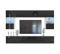 BELINI Unité Murale TV MILANO 1 300 cm - Noir Très Brillant - Ensemble Mural Salon Complet Suspendu - Système Sans Poignée