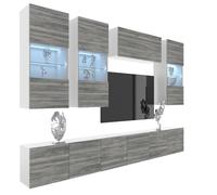 BELINI Unité Murale TV MILANO 5 300 cm - Gris Mat - Ensemble Mural Salon Complet Suspendu - Système Sans Poignée