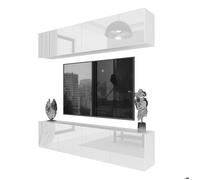 BELINI Unité Murale TV MILANO 6 200 cm - Blanc Très Brillant - Ensemble Mural Salon Complet Suspendu - Système Sans Poignée