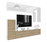 BELINI Unité Murale TV MILANO 8 250 cm - Blanc / Chêne Sonoma - Ensemble Mural Salon Complet Suspendu - Système Sans Poignée