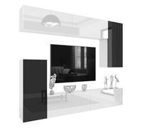 BELINI Unité Murale TV MILANO 8 250 cm - Blanc / Noir Très Brillant - Ensemble Mural Salon Complet Suspendu - Système Sans Poignée
