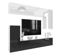 BELINI Unité Murale TV MILANO 8 250 cm - Noir Brillant & Blanc - Ensemble Mural Salon Complet Suspendu - Système Sans Poignée